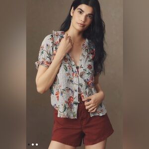 NWT $98 Anthropologie The Keira Blouse by Pilcro XXS
